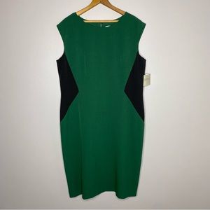 Kasper Lined Sheath Dress Black Green Size 16